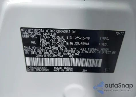 2018 Toyota Rav4 Limited z USA, uszkodzony, nr VIN JTMDFREV8JJ190294